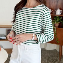 로그단가라티 빅사이즈 오버핏 롱티 입술넥 라운드 긴팔티 단가라 스트라이프 기본티 베이직