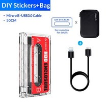ssd외장하드케이스 케이스 usb 디스크 ORICO2.5 인치 하드 드라이브 c타입 HDD 인클로저 외장 투명 DIY 스티커 SSD 카세트 테이프 디자인용, DIY Sticker add Bag