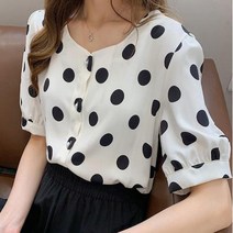 헬로우주 빅사이즈 M~4XL 빅도트패턴 반팔 블라우스