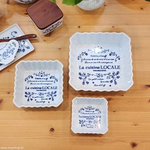 마메종 블루 로즈 사각 파이 도자기 접시 오븐 그라탕 접시 볼 그릇 플레이트 3가지 사이즈