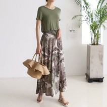 데일러뷰 프린트 스모크 롱 원피스 반팔 나염 여성 여름 바캉스 휴가