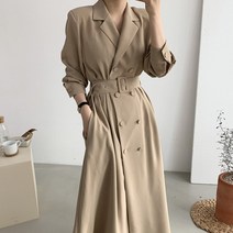 복고풍 더블 트렌치코트 벨티드 롱 원피스 수입 빈티지 정장 오피스 하객 아나운서 드레스