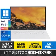 LG전자 2022년형 그램17 인치 17ZD90Q-GX76K 17형 인텔 i7 [한컴오피스증정, WIN11 Pro, 16GB, 256GB, 코어i7, 화이트