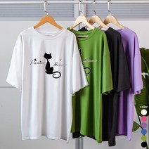 스타일아유 여성 고양이 오버핏 반팔 롱 티셔츠 빅사이즈 박시 반팔티 6color[AYG6TS361A]
