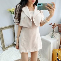 비니케이즈 여름 하객룩 모임룩 상견례옷차림 퍼프 크롭 자켓 미니 뷔스티에 나시 원피스 투피스 세트 4컬러 단품구매가능