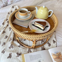 라탄 사이드 테이블 미니 보조 낮은 원형 좌식 식탁, XL 사이즈 52cm