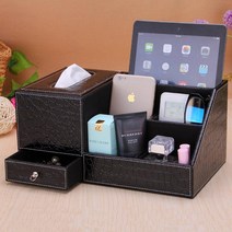 JINGHENG 티슈케이스겸용 테이블정리 핸드폰수납 다용도 미니수납함, 블랙 악어 무늬의 업그레이드 버전