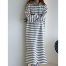 [해이주] 기모 줄무늬 후드 원피스