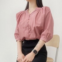 핑크비올라샵 / 타임투 퍼프소매 여름 린넨 마 블라우스 셔츠