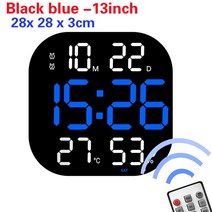 집들이 선물 무선led벽시계 LED 디지털 카운트 다운 벽시계 대형 스크린 온도 날짜 요일 표시 밍 전자 시계 식당 장식 리모컨 포함, [20] D-Black-Blue13inch