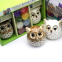 더허브샵 올레비엔 흰뿔 부엉이 커플 캔들세트 (혼합) 부엉이캔들 부엉이촛대 부엉이캔들홀더 부엉이향초 아로마, 혼합