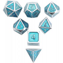 DND Polyhedral Metal Game Dice Ocean Blue 7pc Set for Dungeons and Dragons DND RPG MTG Table Games