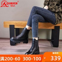 부츠 여성부츠 겨울부츠 3515강인 여성 2022 겨울 미들힐 통굽 웨지힐 앵클부츠 잉글리쉬 가죽 양털부츠