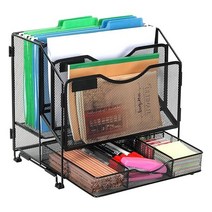 EasyPAG 메쉬 책상 종이 정리기 3개 업라이트 파일 정리기와 슬라이딩 서랍이 있는 벽걸이 파일 홀더 검정, Black, 3 Upright