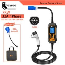 Feyree 휴대용 EV 충전기 월박스 타입 2 7KW 32A 1 상 5m 케이블 CEE 소켓 EVSE 충전 박스 전기 자동차, 2.7KW 5M with Adaptor - Type2