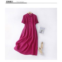 마젠타롱원피스 린넨 롱치마 나일론원피스 바스락소재 A라인 숏슬리브 캐주얼 플레어스커트 핀턱
