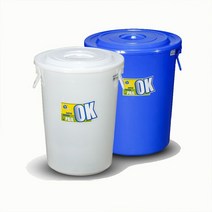 플라스틱통 말통 대형 물통 쓰레기통 드럼통, 80L 화이트+덮개