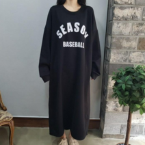 상상그이상 여성용 국내제작 간절기 베이스볼 원피스 빅사이즈 레터링 롱티셔츠 심플 포인트 사계절 면 데일리룩