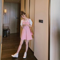 멜빵치마 핑크 멜빵스커트 여성여름옷 2020봄신상