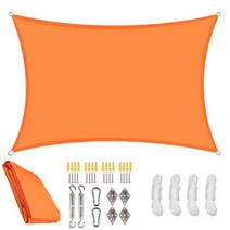 전원주택 테라스 그늘막 야외 카페 옥상 천막 어닝 태양 그늘 항해 직사각형 방수 캐노피 정원 파티오 파티 자외선 차단 98% UV 햇빛 가리개 천, 400x300CM, Orangewith 24Pcs Kit