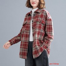 모직 격자 무늬 셔츠 재킷 여성의 가을과 겨울 드레스 조커 큰 두꺼운 긴 소매 양모 셔츠 여성