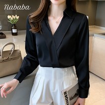 나바바 NB1082 여성 깔끔 세련미 브이넥 카라 블라우스