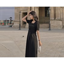 [리리앤코] 루에트리 트위드 트리밍 스퀘어넥 롱 원피스