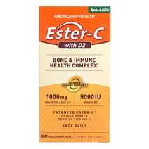 아메리칸헬스 에스터-C D3 본 앤 이뮨 헬스 컴플렉스 1000mg 5000IU 베지테리안 타블렛, 60개입, 1개
