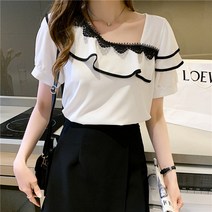 여성 반팔 티셔츠 프릴 블라우스 브이넥 반팔티 5부 반소매 면티 여자반팔티 인박카085