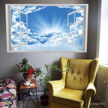 뮤럴벽지 비스코스 벽 스티커 3D 입체벽화 PVC 스티커 모의창문 자연풍경 장식 60*40cm/150*100cm, 032