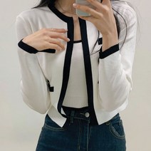 디아더컬러 기본 슬링 골지 크롭 가디건 세트