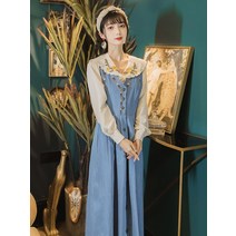 rw755 자수 브라우스+데님 원피스 Set/개화기 의상 경성 의복 졸업사진 스튜디오 무대 컨셉 복고 뉴트로 레트로