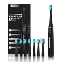 음파 전동 칫솔 USB 충전식 성인 방수 울트라 소닉 자동 5 가지 모드 여행용 케이스 포함, black 8 heads