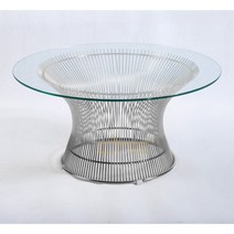 수입가구 Platner Table 플래트너 높은 소파테이블 강화유리 엄정화 원형 티테이블, 스테인리스+ 투명 유리 [80CM]