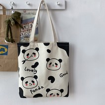 여성용 가방 만화 팬더 캔버스 숄더 백 재사용 가능한 쇼핑백 대용량 캐주얼 토트 여성 핸드백 구매자