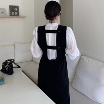 여성 드라마 연예인 갯마을 원피스 가을 칼라 쉬폰 퍼프 슬리브 셔츠 스트랩 신민아원피스