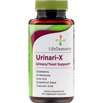 LifeSeasons - Urinari-X 천연 요로 지원 보조제 Uva Ursi 크랜베리 및 D-만노스 함유 90 캡슐