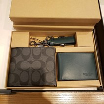 [세트] 코치 남성 3-IN-1 지갑 키체인 컬러블록 시그너처캔버스 선물용 C6790