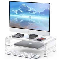 eyimtech 컴퓨터 모니터 받침대 노트북 거치대 2단 투명 다용도 컴퓨터 데스크정리함 노트북스탠드 탈부착 격판 아크릴 컴퓨터받침대 2단(40cm)