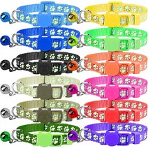 GAMUDA Cat Collars 분리형 반사형 매우 부드러운 나일론 새끼 고양이 목걸이 다채로운 버클 조절 가능한 안전 반사 발자국 디자인 및 벨로 보호 - 12개 세트, 6'-9'