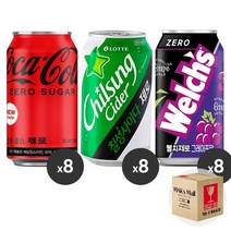 [막스] 혼합세트 355ml 24입(각8개씩) 뚱캔 제로 캔음료 음료수 탄산 스포츠 과즙, 31)코카콜라제로8 칠성제로8 웰치제로포도8