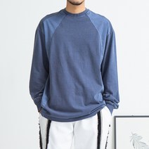 남자 긴팔티 오버핏 직기 배색 워싱 티셔츠