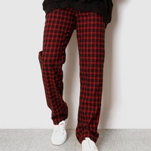 밴딩 와이드 팬츠 남자 체크 일자 바지 캐주얼 레드