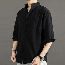 남성 린넨 베이직 오버핏 롤업 셔츠