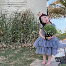 PigPug 한국 아동복 22 여름 여자 원피스 실크 스커트 공주 스커트 치마 커트 케이크 스커트 민소매 스커트