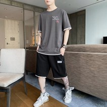여름 여름스포츠세트 남성캐주얼한글학생여름반팔티셔츠멋쟁이투피스1632호 4F