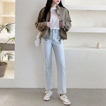 여자 봄 여름 린넨 투포켓 그린 스트링 야상 자켓