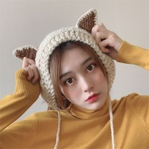 귀쫑긋 니트귀도리 아이보리 러블리윈터 귀덮개모자