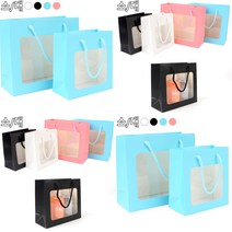 사각 투명창 손잡이줄 선물백 화이트 - 소 선물용종이가방소 투명쇼핑백 종이쇼핑백도매 비닐쇼핑백제작 종이, 블랙 - 대