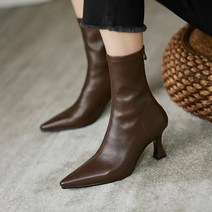 TZQW 흠광지성 브라운 앵클부츠 여자 통굽 부츠 스틸레토 미들부츠3-5CM